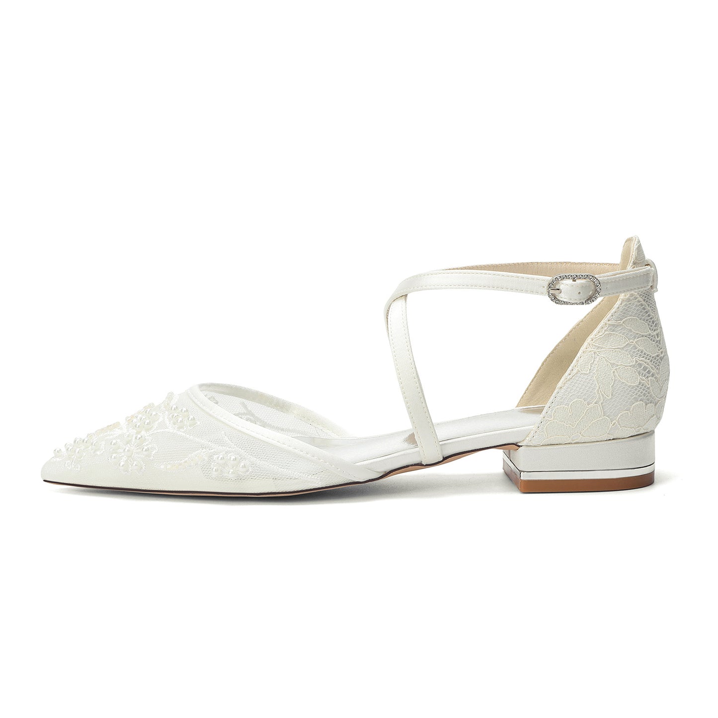 Women's Pointed Pearl Embroidered Cross Strap Wedding Women's Fashion Shoes