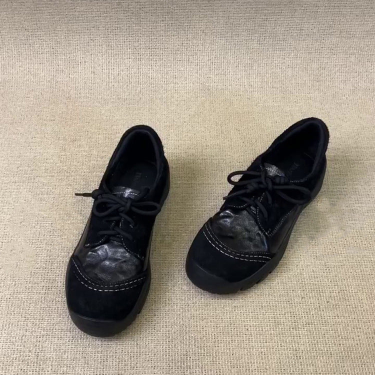 Women's Retro Lace Up Round Toe British Women's Fashion Shoes