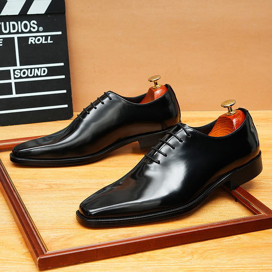 Men's Pointed Toe Glossy Top Layer Cowhide Inner Soft Bottom Groom Men's Casual Leather Shoes