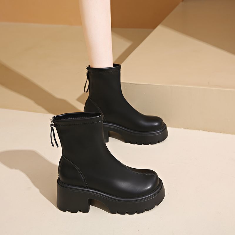 Women's Platform Martin British Style Ankle Small Height Increasing Thin Women's Leather Boots