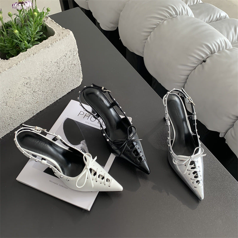 Women's Fashion Woven Decorative Pointed High Bowknot Heels