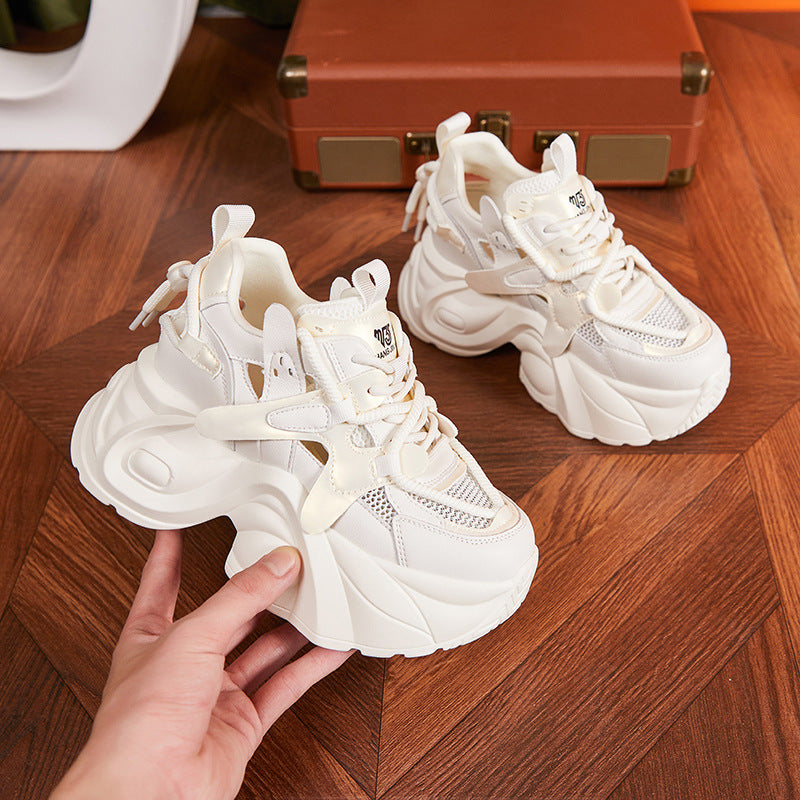 Women's Dad Summer Mesh Surface Hollowed Fashionable Platform Height Increasing Women's Sports Shoes