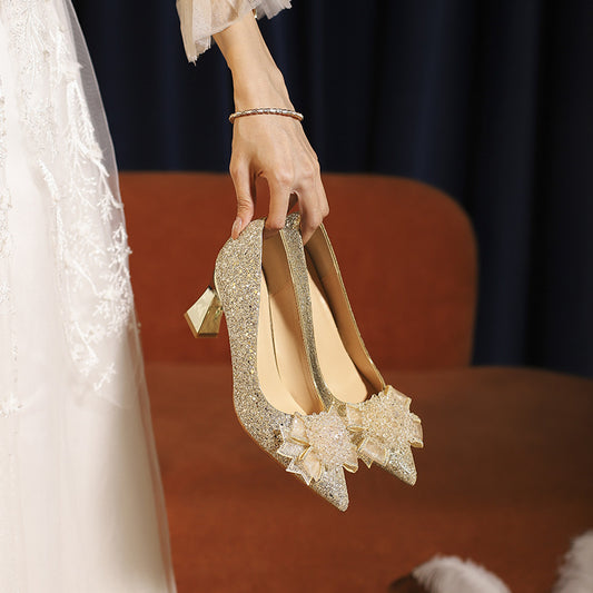 Crystal Wedding Female Main Dress Two-way Bridesmaid High Women's Fashion Shoes