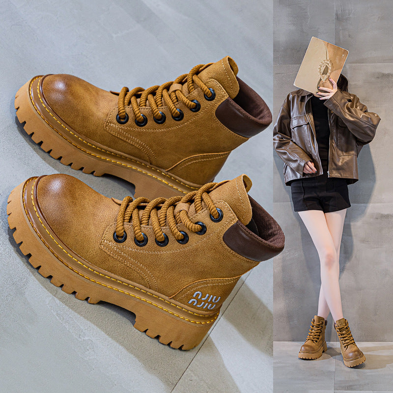Women's Platform Martin Chunky Worker Outdoor Motorcycle Women's Leather Boots