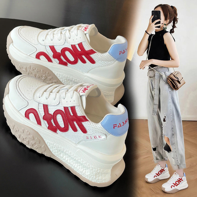 Women's Increasing Insole Forrest Gump White Platform Leisure Sports Fleece-lined Sneakers