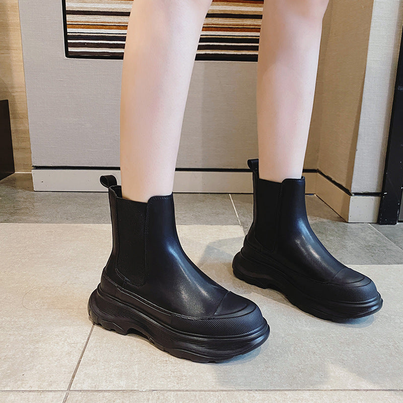 Women's Autumn Martin Platform Smoke Pipe Large Small Size Women's Leather Boots