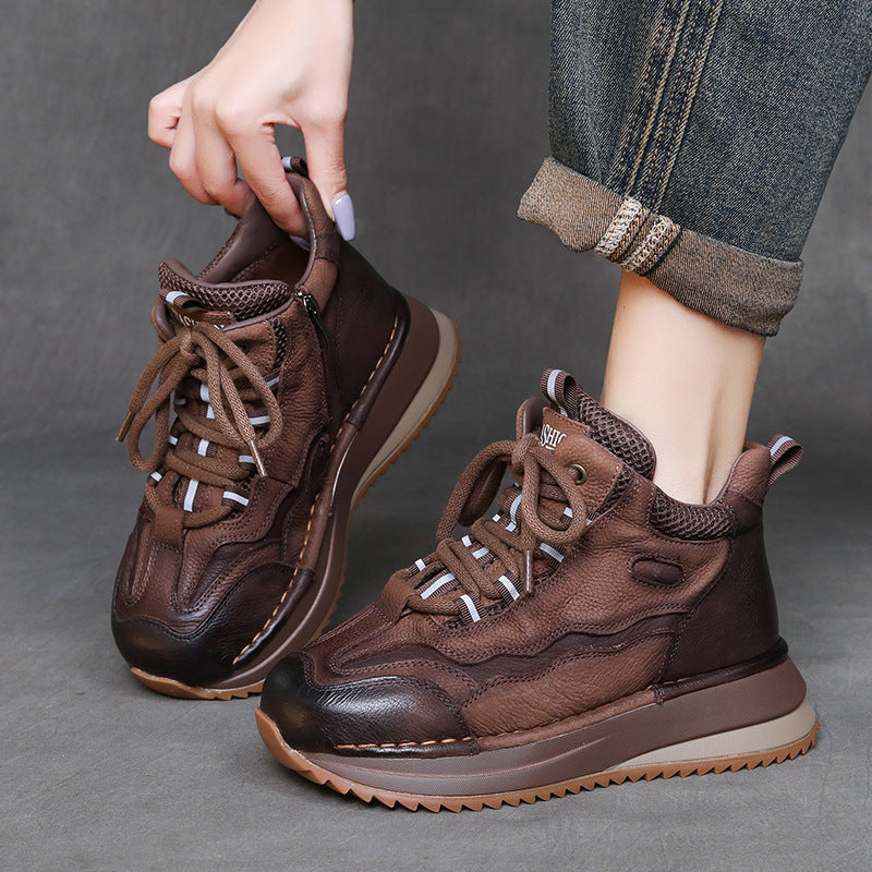 Women's Cowhide Retro Platform Autumn Versatile Color Sports Casual Shoes