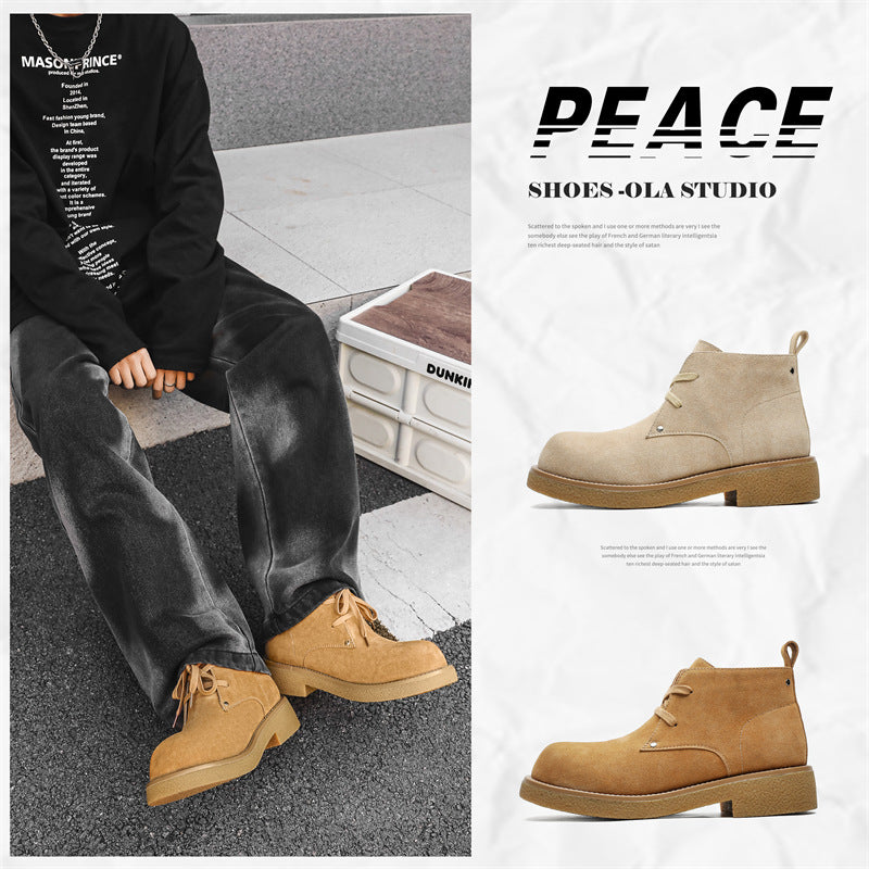 Men's Head Increased Suede Derby Low Top Retro Worker Boots