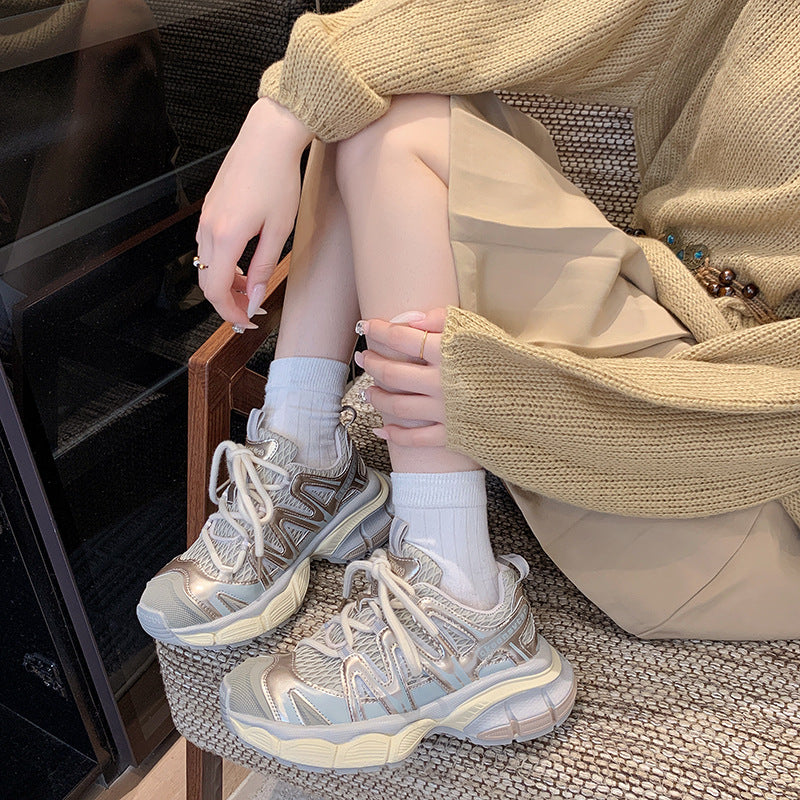 Korean Style Fashionable Splicing Hollow Mesh Surface Early Autumn Women's Sports Shoes