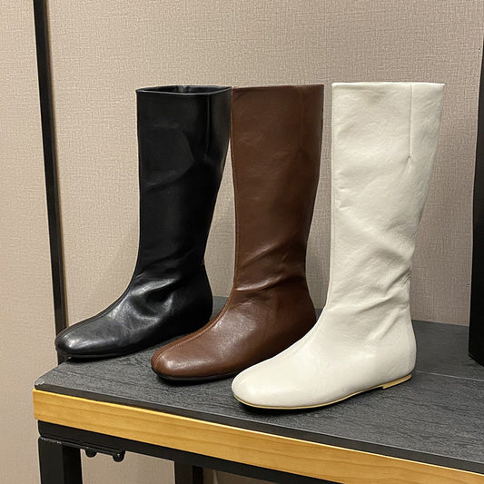 Women's Cowhide Version Invisible Elevated Long Tube Women's Leather Boots