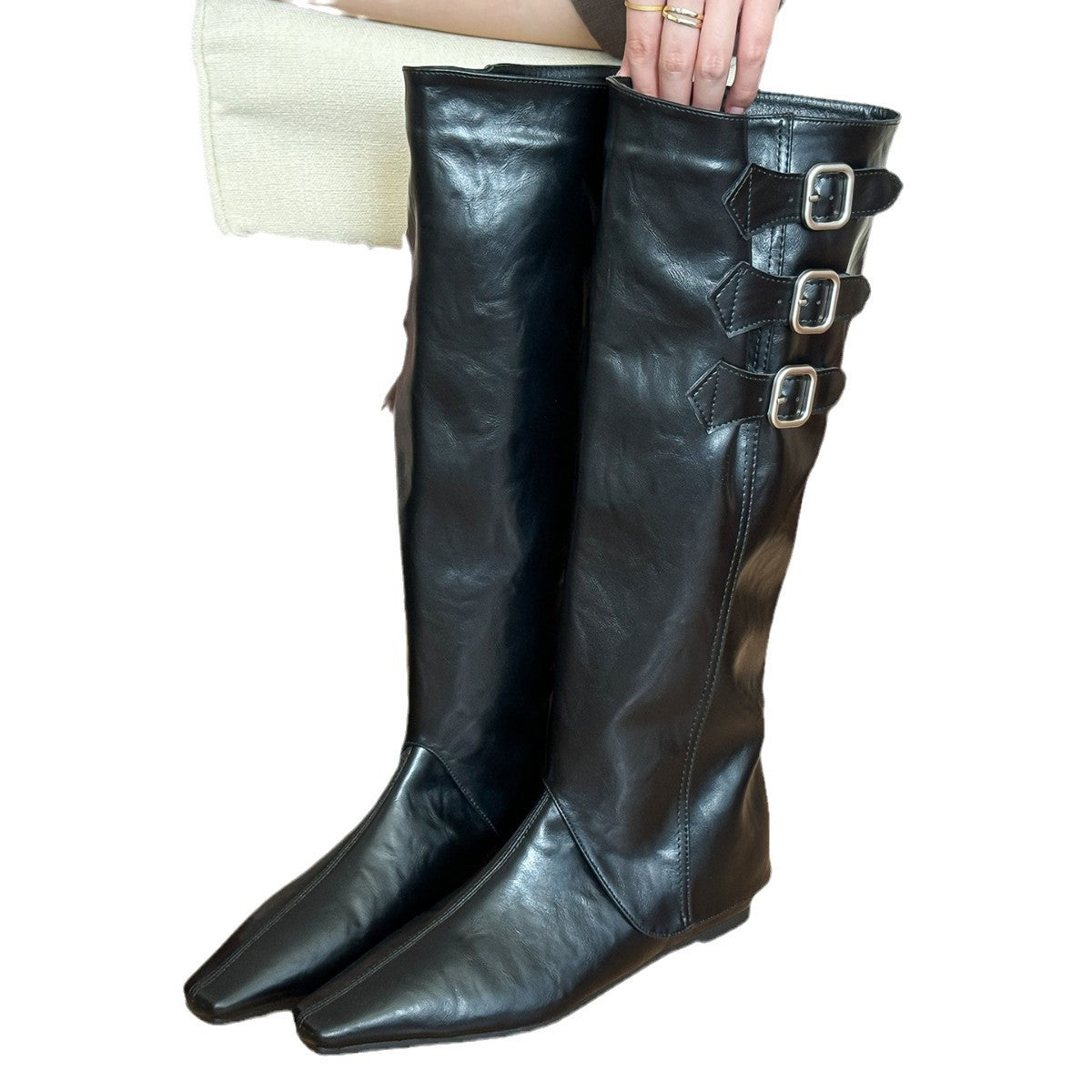 Women's Detachable Belt Buckle Two-way Wear Height Increasing Insole Retro Pants Boots