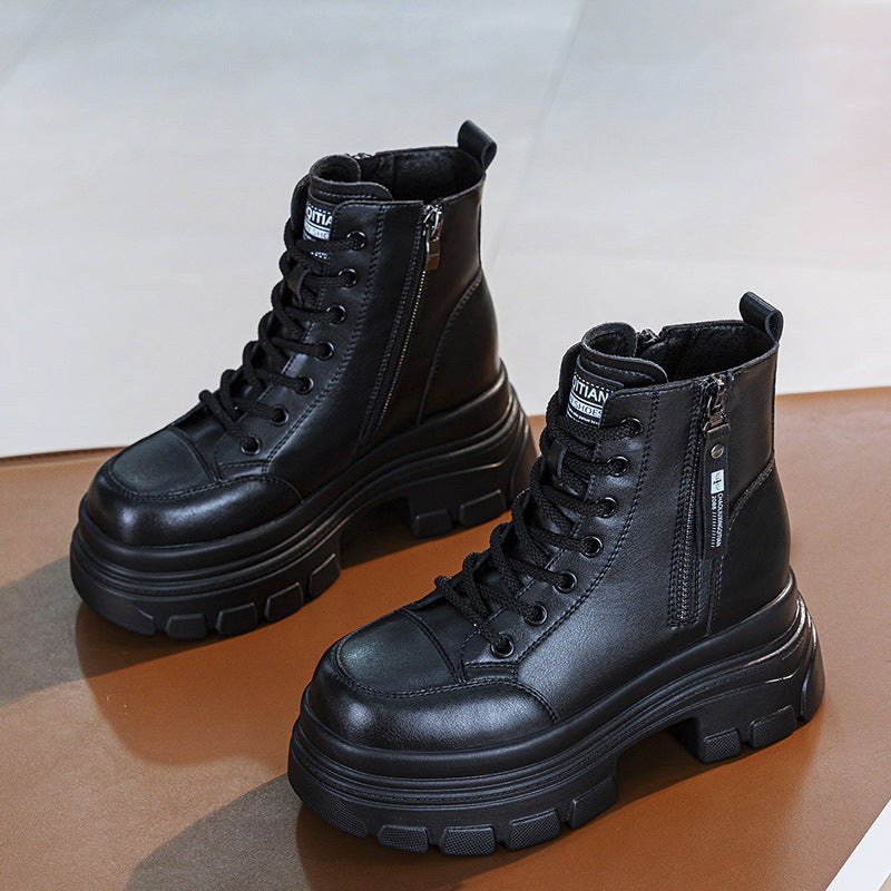 Women's Female British Style Autumn Small Winter Plus Veet Ankle Women's Leather Boots