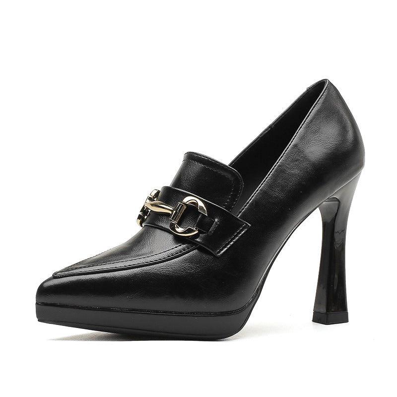 Women's Waterproof Platform Not Tired Feet High Pointed Stiletto Metal Buckle Women's Fashion Shoes