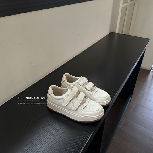 Women's Retro Velcro Platform White Round Toe Lightweight Sneakers