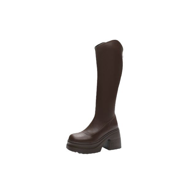 Women's Elevator Below The Knee Spring High Riding Thick Bottom Women's Leather Boots