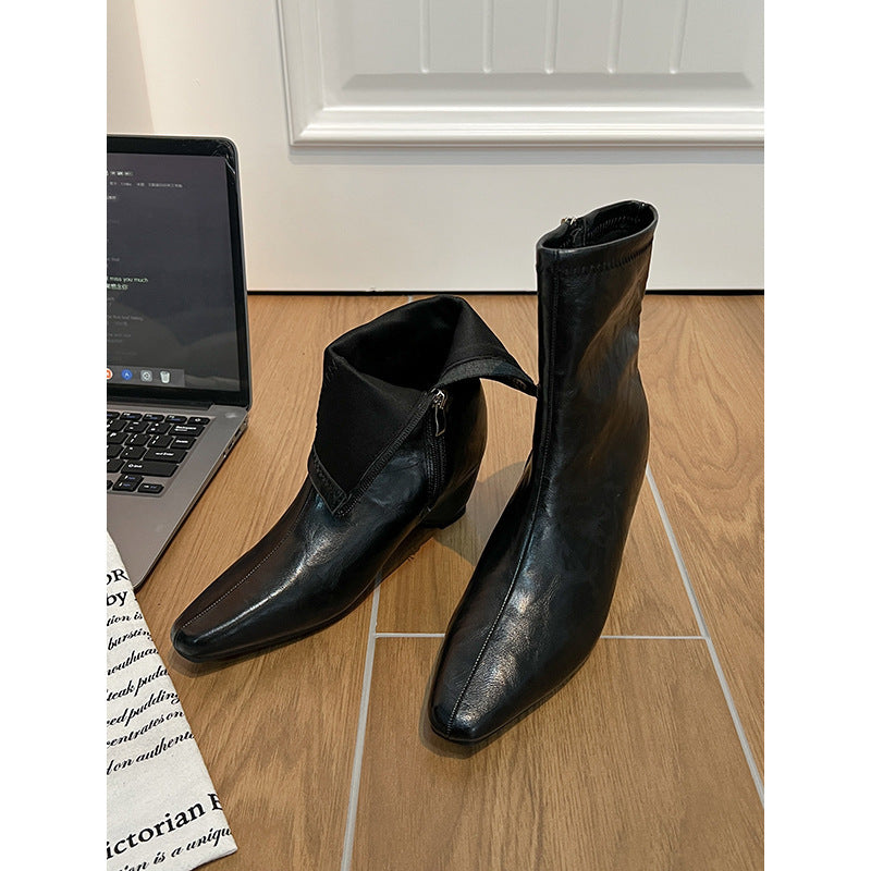 Version Not Tired Feet Small Height Increasing Insole French Skinny Women's Leather Boots