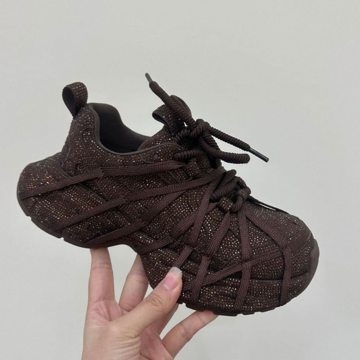Women's Full Diamond Strap Platform Dad Fashion Casual Shoes