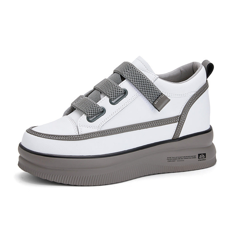 Women's White Veet Versatile Single-layer Platform Height Increasing Women's Sports Shoes