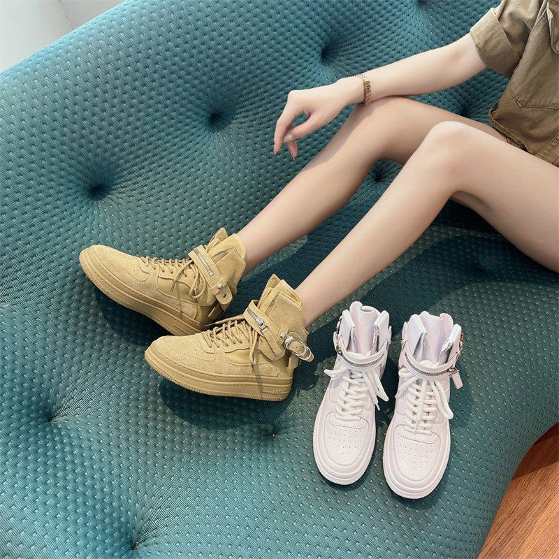 Women's Pure Preppy Style White For Spring Fashion Thick Bottom Lace Women's Casual Shoes