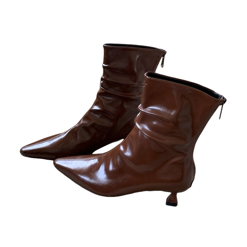 Women's Stiletto Short Pleated Pile Style Low Women's Shoes
