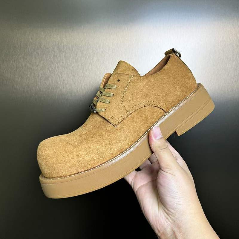 Low Top Big Head Thick Bottom Korean Men's Casual Leather Shoes