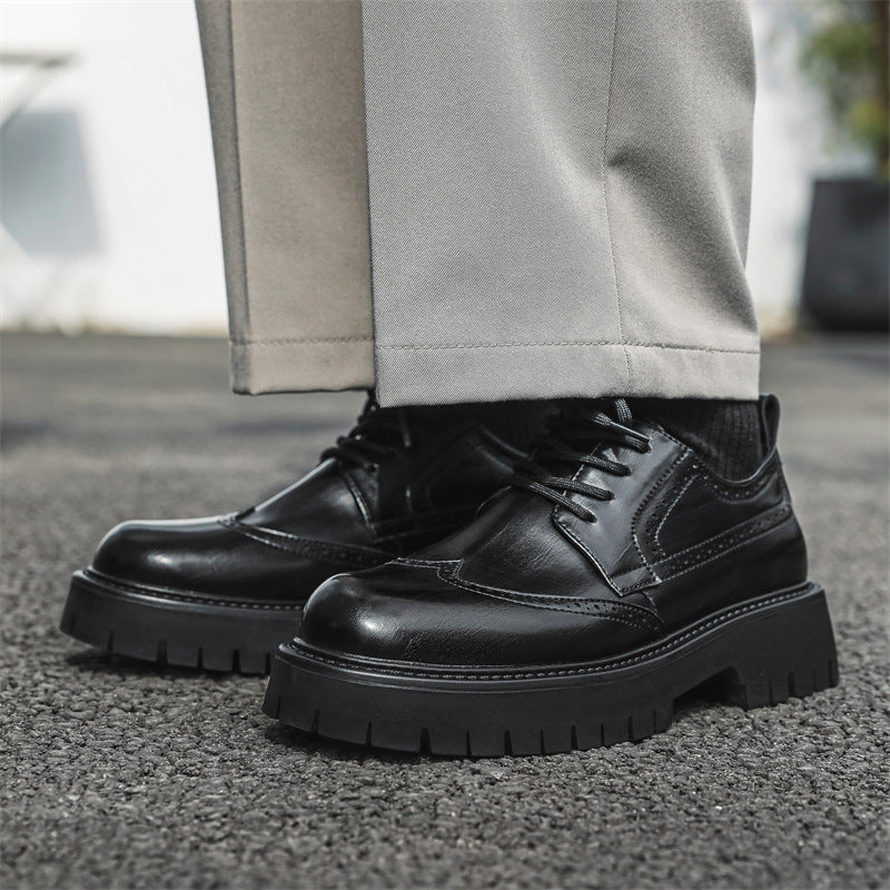 Men's Brogue Big Head Green Outdoor Fashionable Men's Casual Leather Shoes