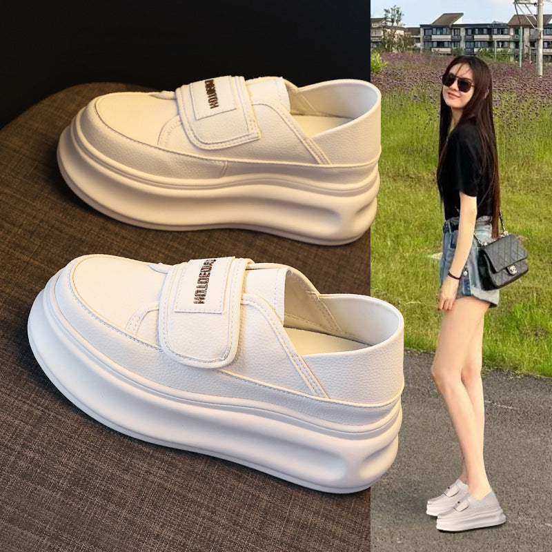 Women's Thick-soled Height Increasing Insole Fashionable Velcro White Sports Casual Shoes