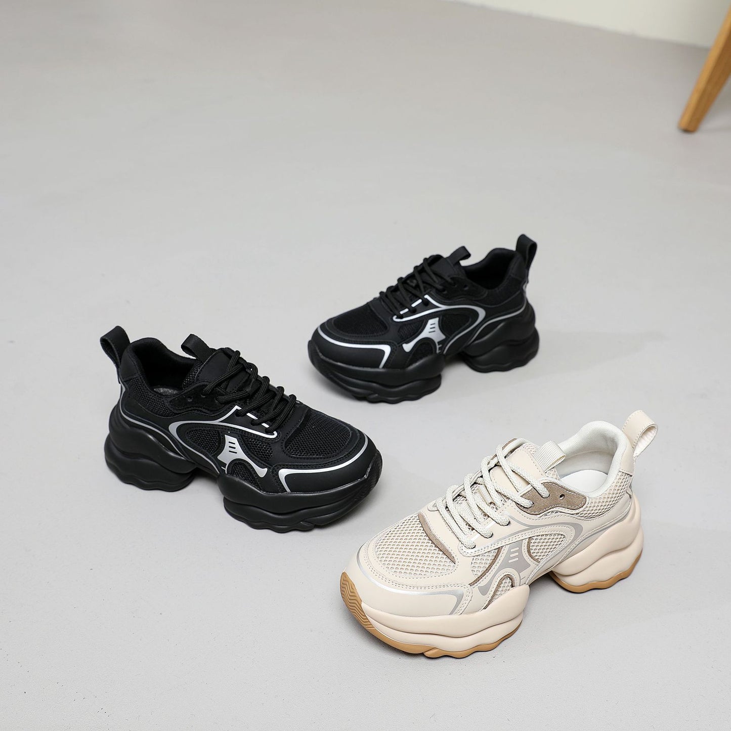 Women's Dad Autumn Heightened Daddy Mesh Stitching Authentic Sports Casual Shoes
