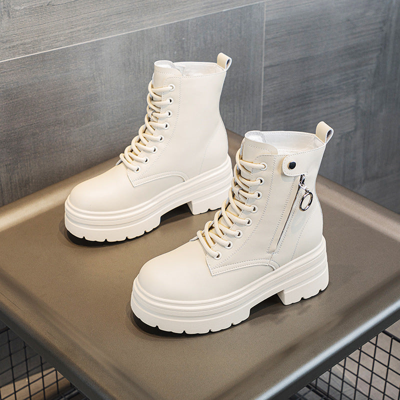 Women's Height Increasing Insole Small Thick-soled Ankle British Style Women's Leather Boots