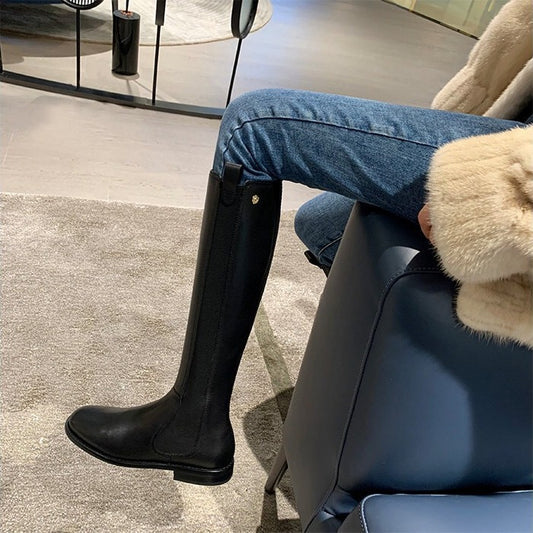 Women's Cowhide Version Slimming High Leg Not Over Boots