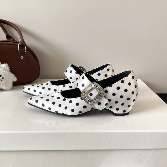 Women's Square Buckle Spring French Polka Dot Women's Fashion Shoes
