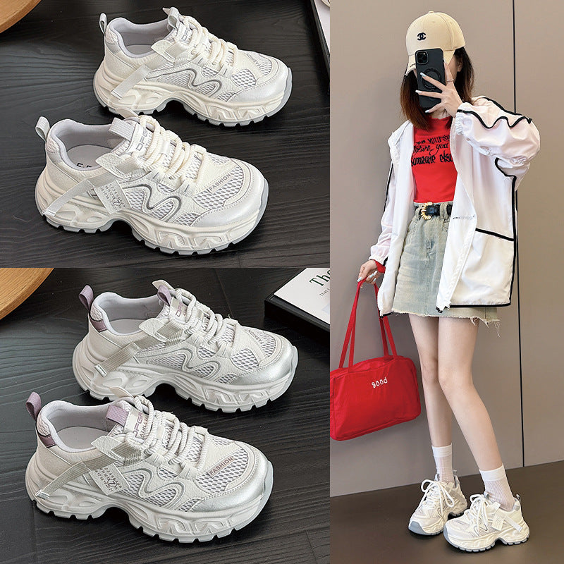 Women's Genuine Platform Dad Small Lightweight Mesh Surface Women's Casual Shoes
