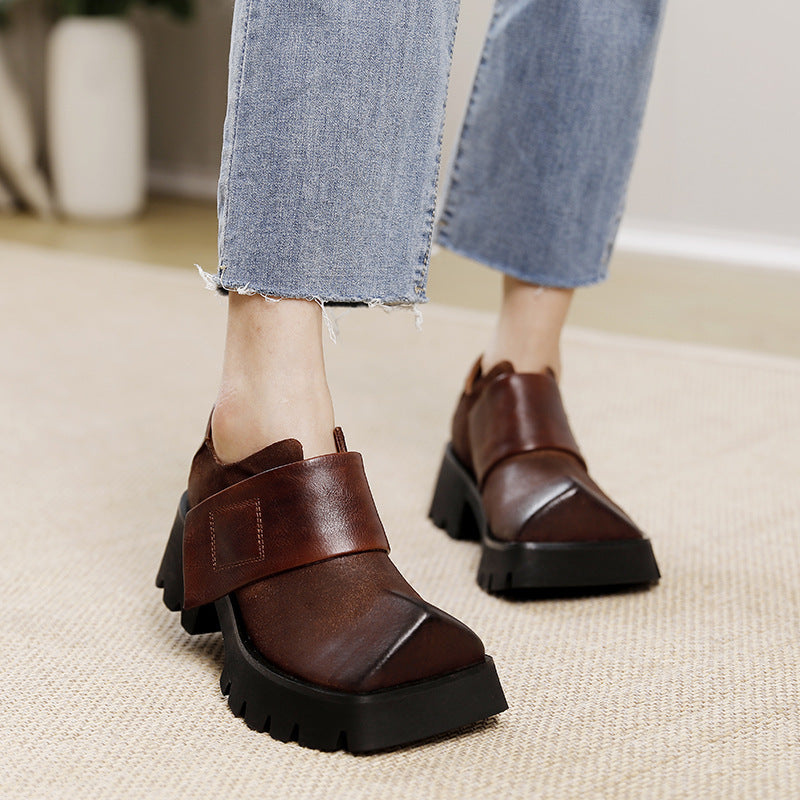 Women's Handmade Platform Retro Soft Chunky Square Women's Fashion Shoes