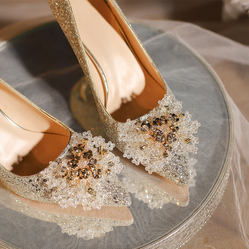 Women's Crystal Bridesmaid Two-way Stiletto High Bridal Plus Size Heels