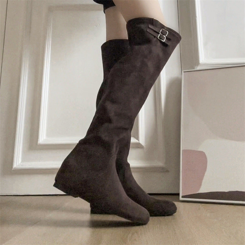Cowhide Version Height Increasing Insole Vintage Suede Women's Leather Boots