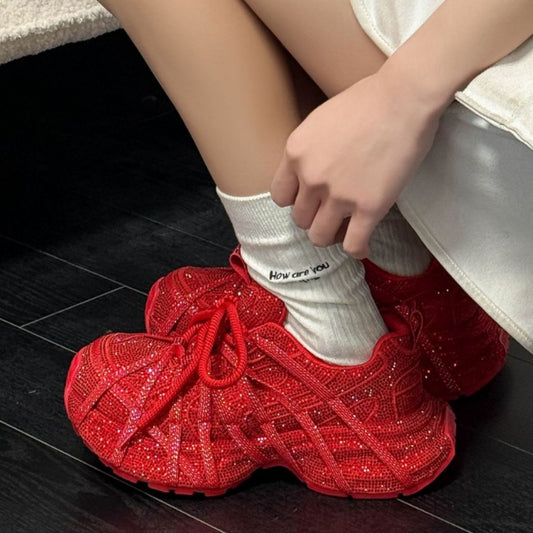 Women's Full Diamond Strap Platform Dad Fashion Casual Shoes