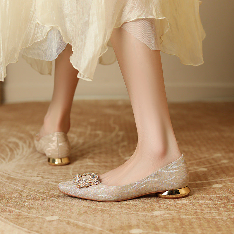 Flat Maternity Wedding Female Dress Bride Crystal Low Chunky Women's Fashion Shoes