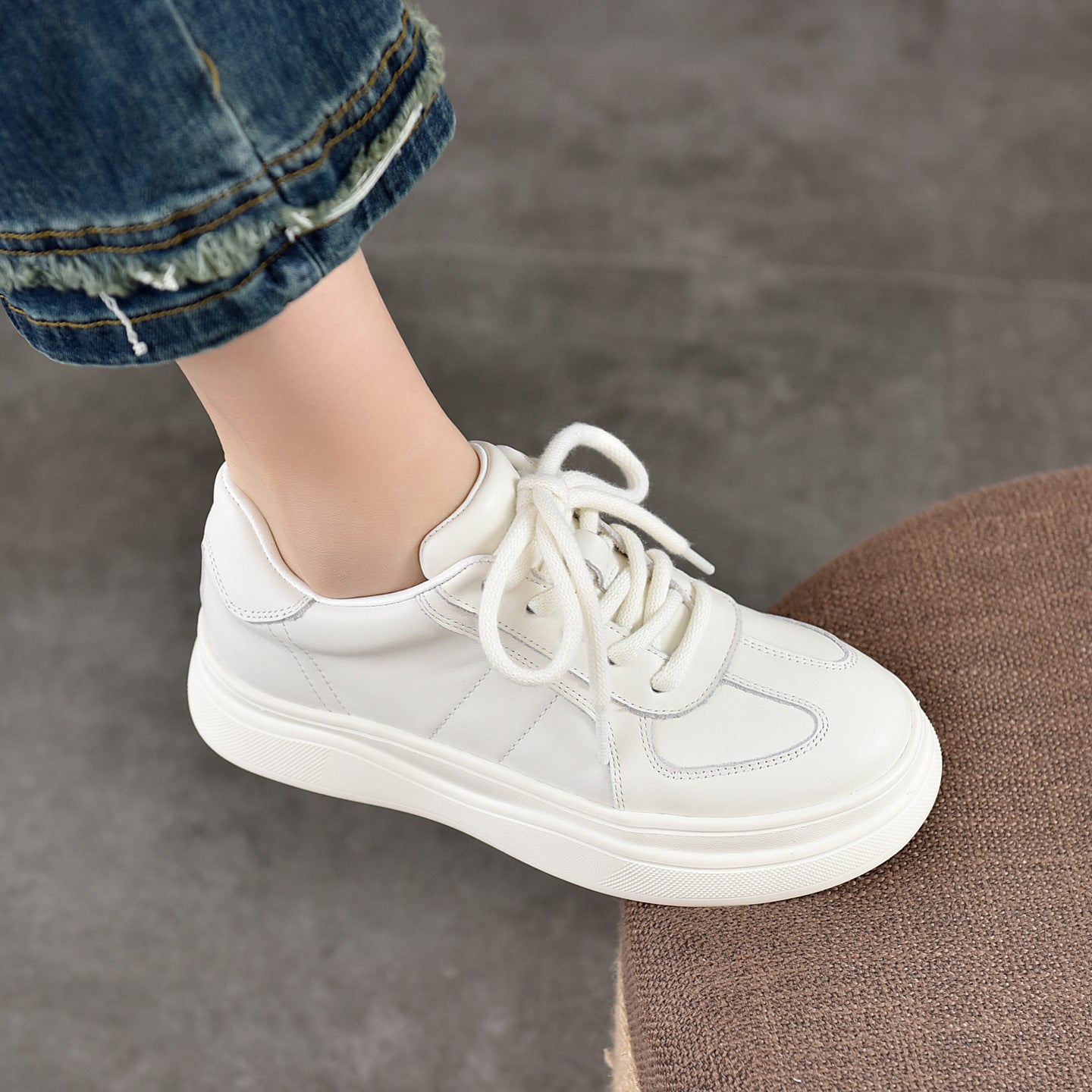 Women's Layer Cowhide White Lightweight Platform Pumps Spring Sports Casual Shoes