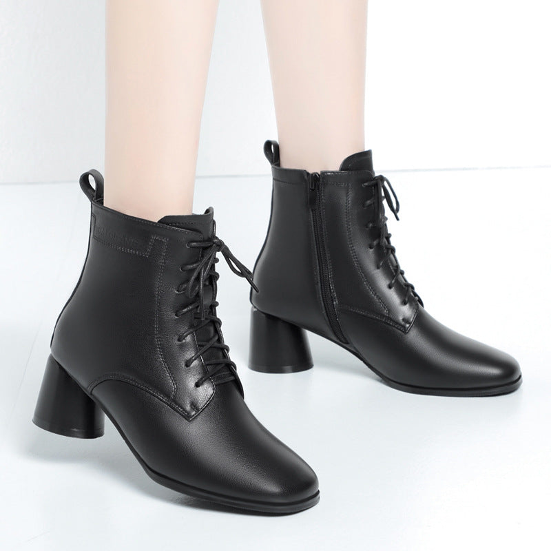 Women's White Martin Mid Ankle Soft Thin Women's Leather Boots