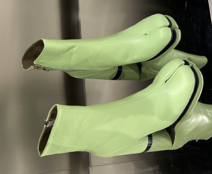 Women's Toe Slimming Chunky High Fashion Low Sleeve Women's Leather Boots