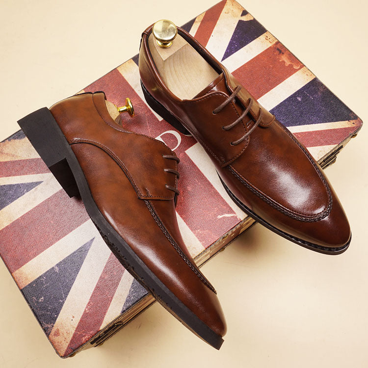 Men's Simple Hair Stylist Height Increasing Insole Men's Casual Leather Shoes