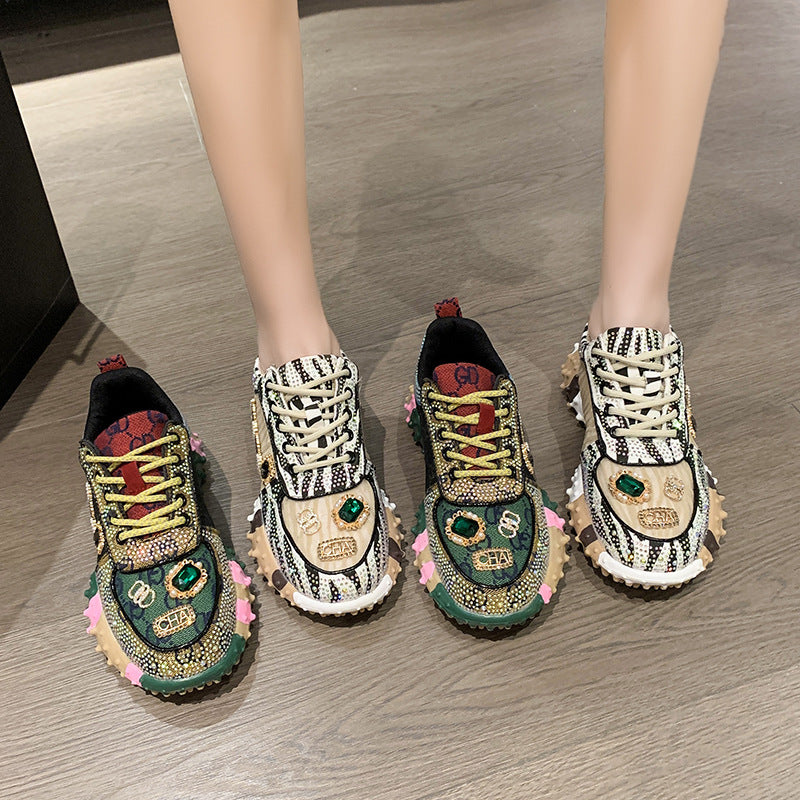 Women's Letter Pumps Rhinestone Durian Bottom Muffin Mesh Women's Sports Shoes