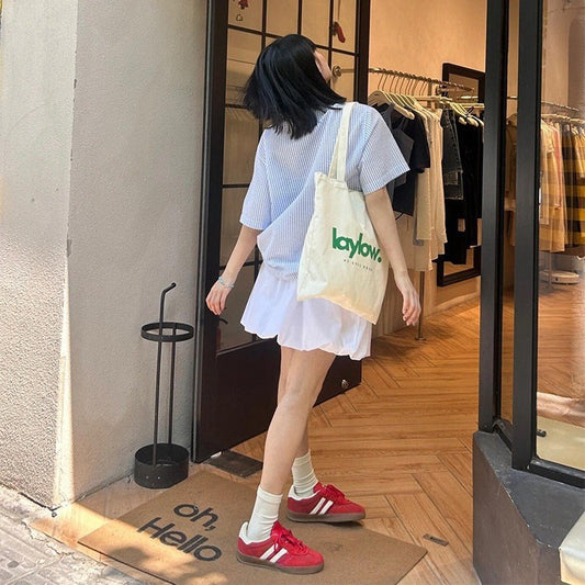 Women's Retro Round Toe Striped Genuine Red Women's Sports Shoes