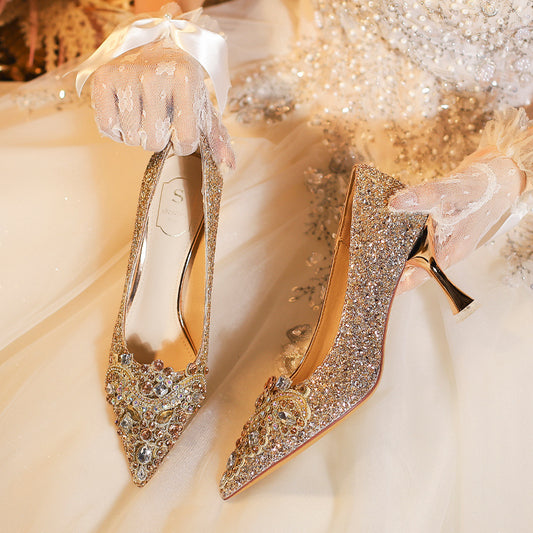 Rhinestone High Wedding High-grade Bridesmaid Not Tired Feet Bridal Heels