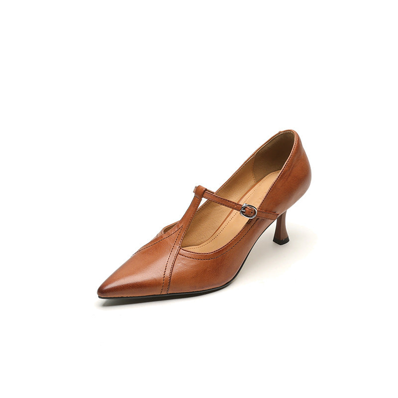 Women's Large Small Size Removable Sheepskin Simple Vintage Mary Heels