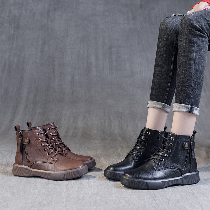 Women's Soft Bottom Ankle British Style Plus Women's Leather Boots