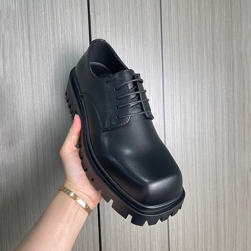 Men's Series Square Toe Platform Height Increasing Derby British Style Men's Casual Leather Shoes