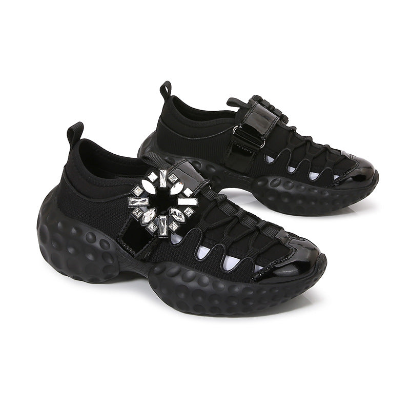 Women's Series Square Diamond Buckle Breathable Mesh Thick Bottom Sneakers