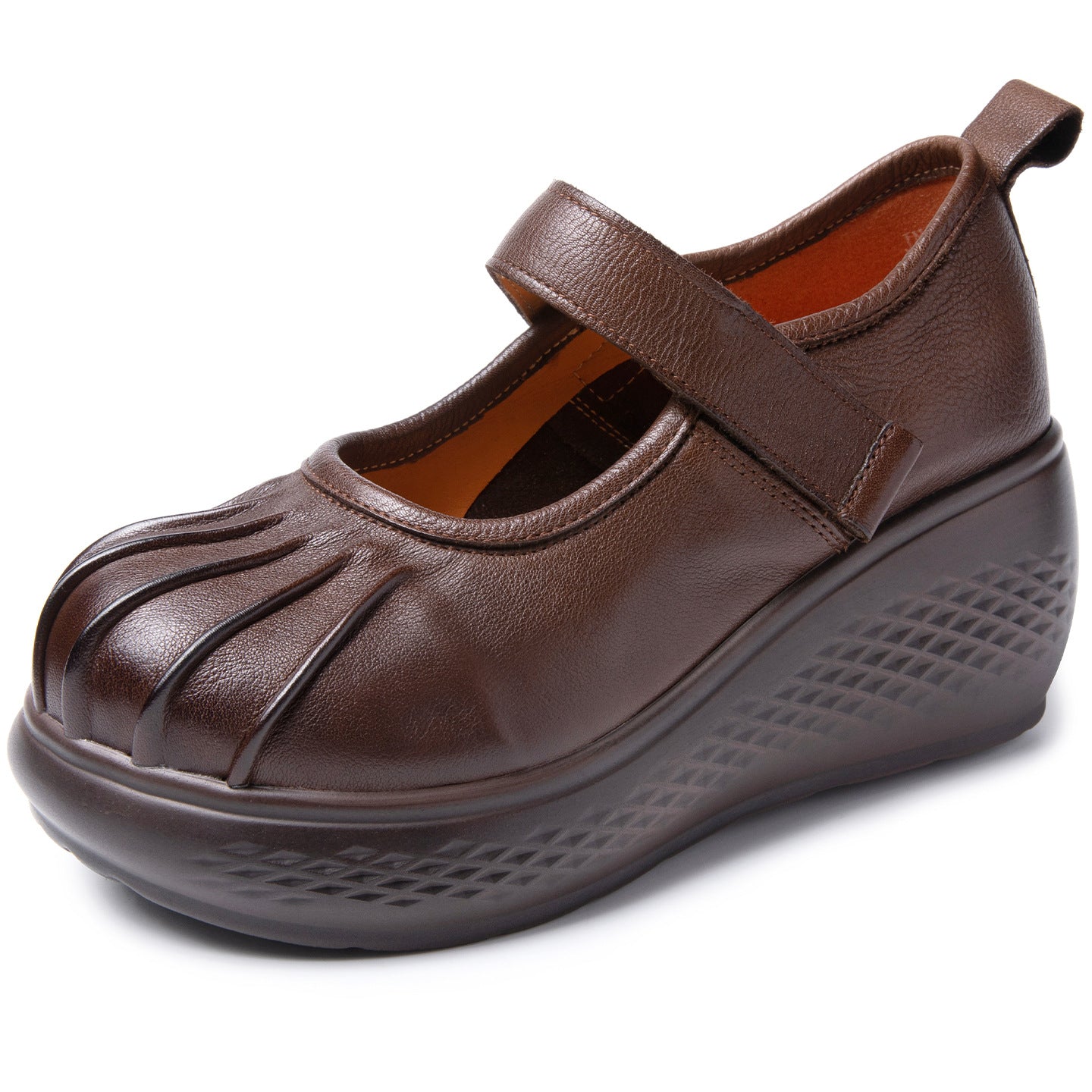 Women's Vintage Mary Jane Spring Ethnic Style Handmade Genuine Wedge Thick Women's Fashion Shoes