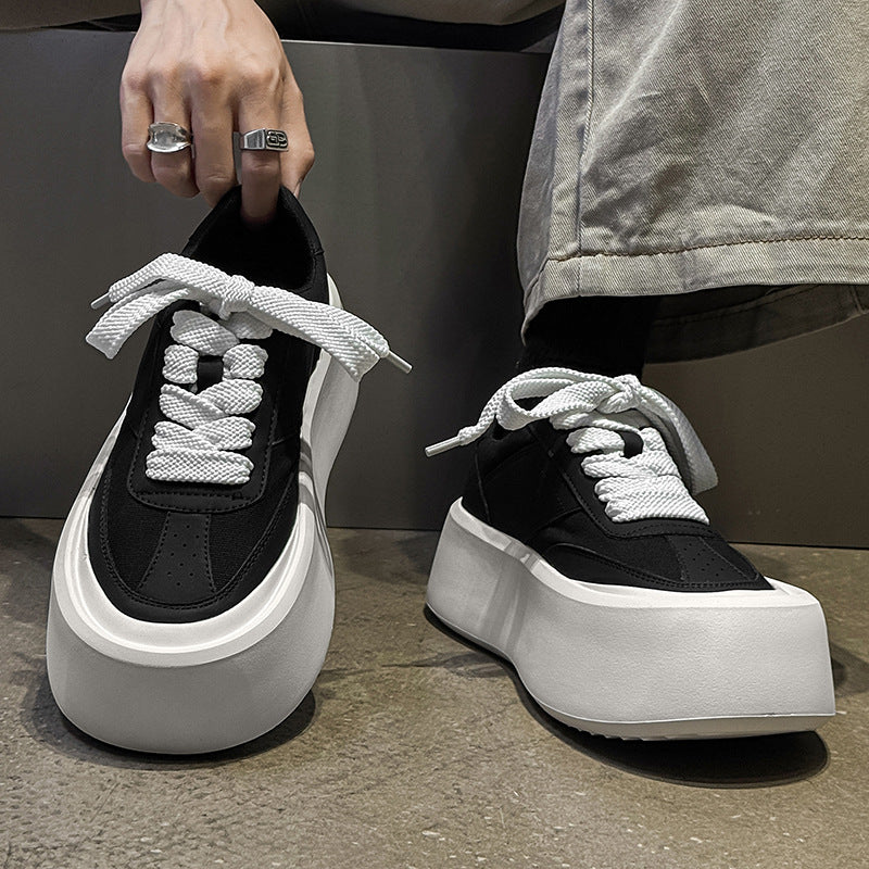 Men's White Summer Breathable Thick Sole Height Increasing Fashion Men's Casual Leather Shoes
